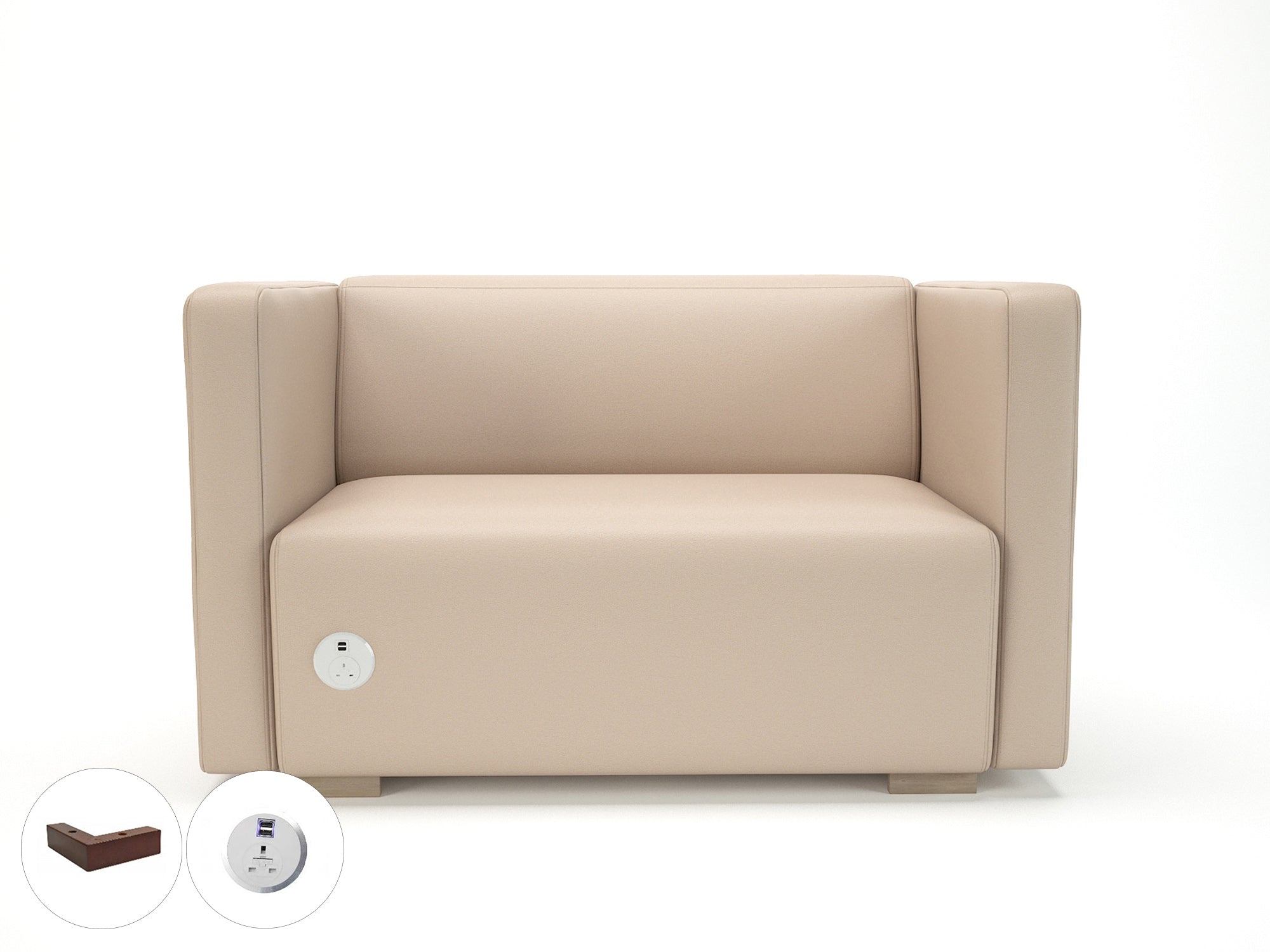 Carmel 130cm Wide Sofa in Cristina Marrone Ultima Faux Leather with Socket